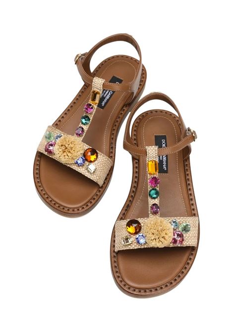 Sandali In Rafia e Vitello Nappato Con Pietre DOLCE & GABBANA KIDS | D11355-AX3218N084